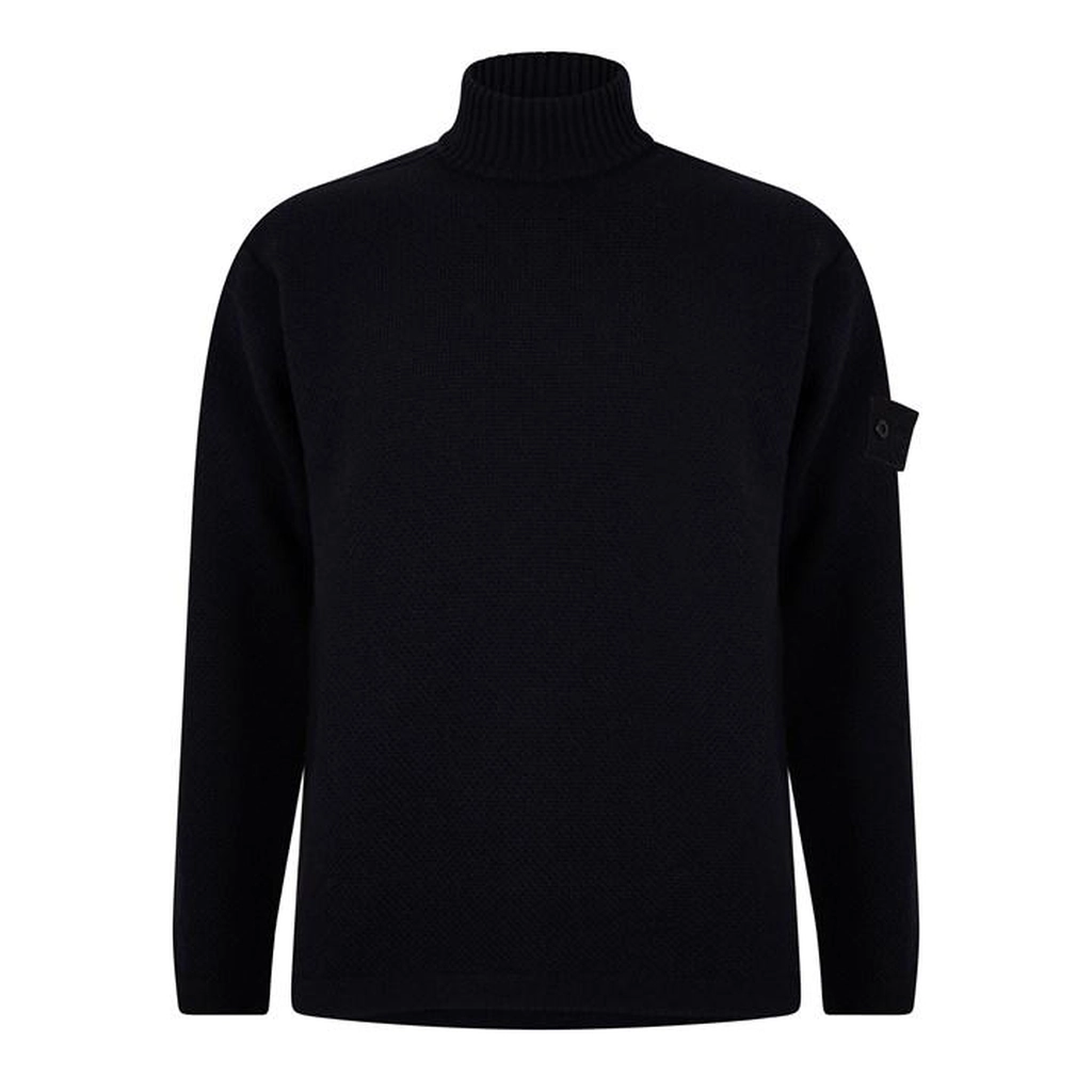 Stone Island Ghost Mock Neck Knit In Geelong Wool - Blue